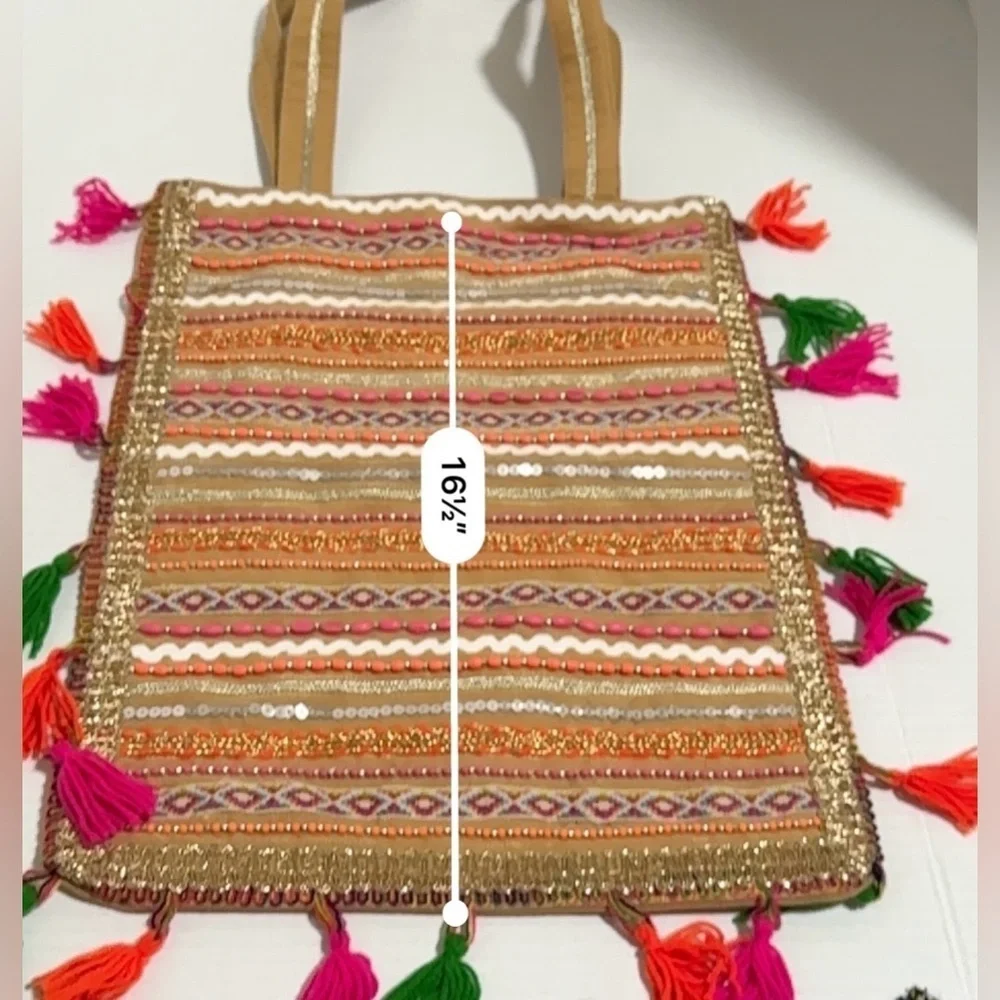 Scarves and glitter boho tote bag